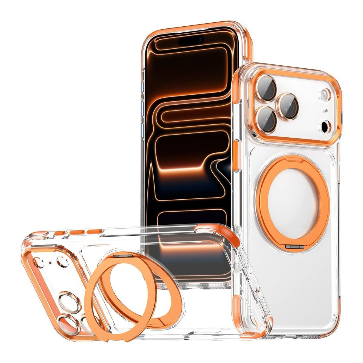 Transparent Magnetic Stand Case for iPhone Series with Lens Protection