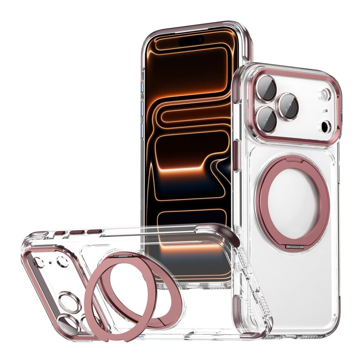 Transparent Magnetic Stand Case for iPhone Series with Lens Protection
