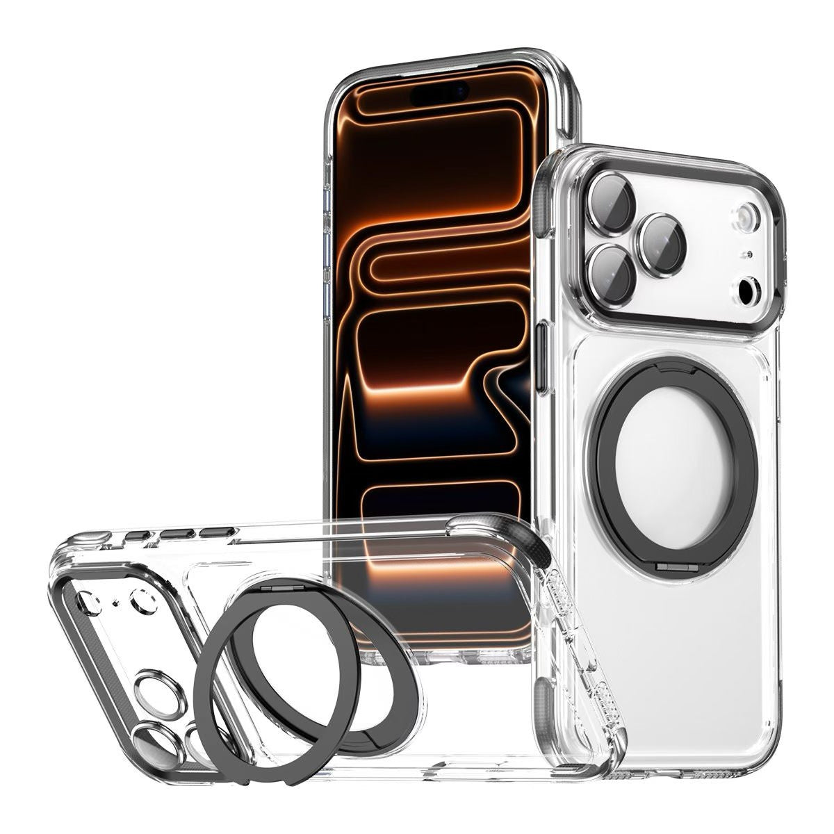 Transparent Magnetic Stand Case for iPhone Series with Lens Protection