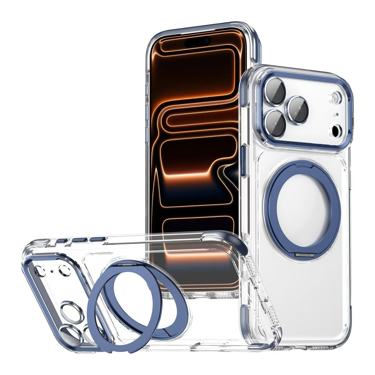 Transparent Magnetic Stand Case for iPhone Series with Lens Protection