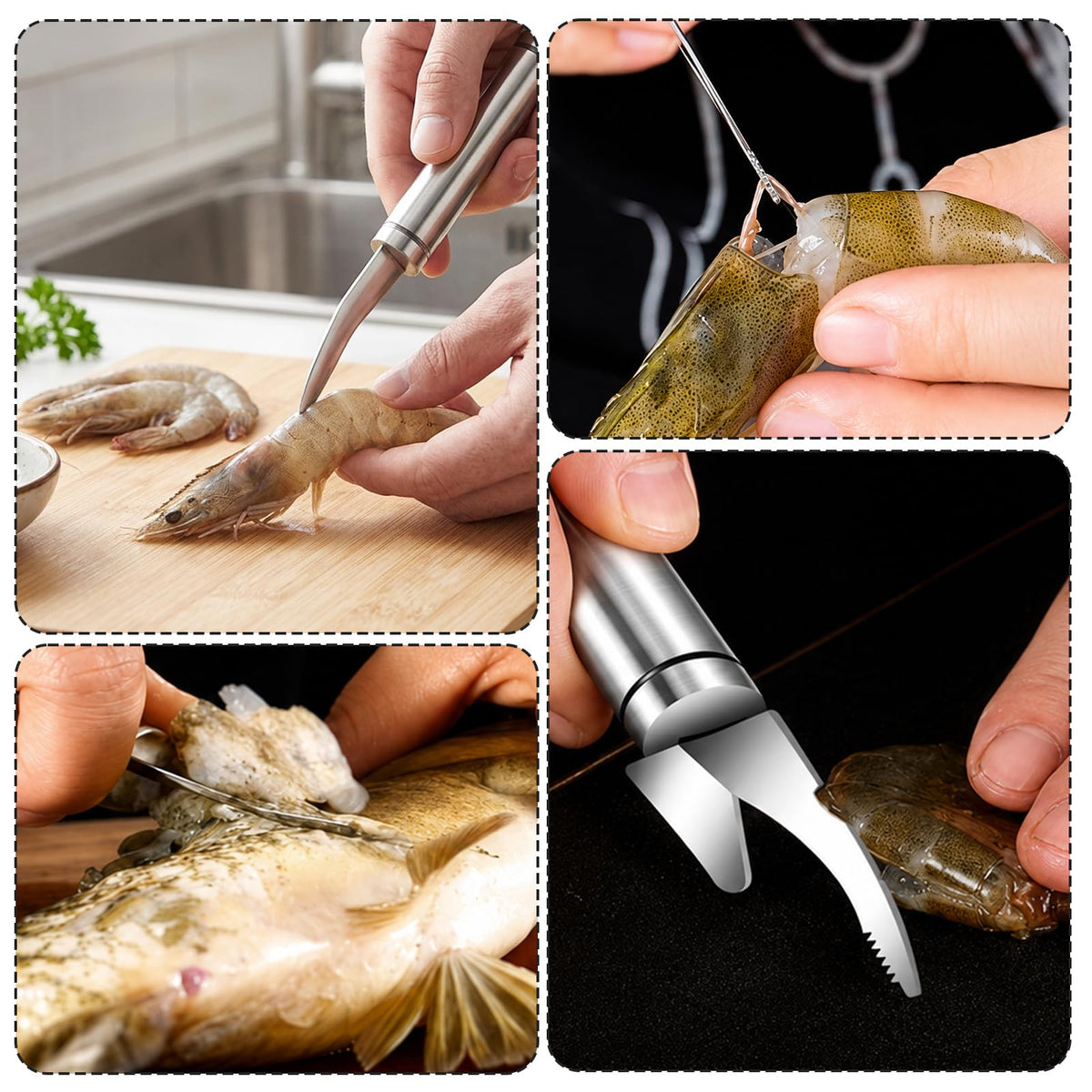 4PCS Stainless Steel Shrimp Peeler and Deveiner Tool Set, 2 in 1 Seafood Prep Tool