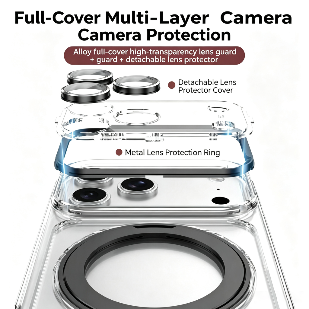 Transparent Magnetic Stand Case for iPhone Series with Lens Protection