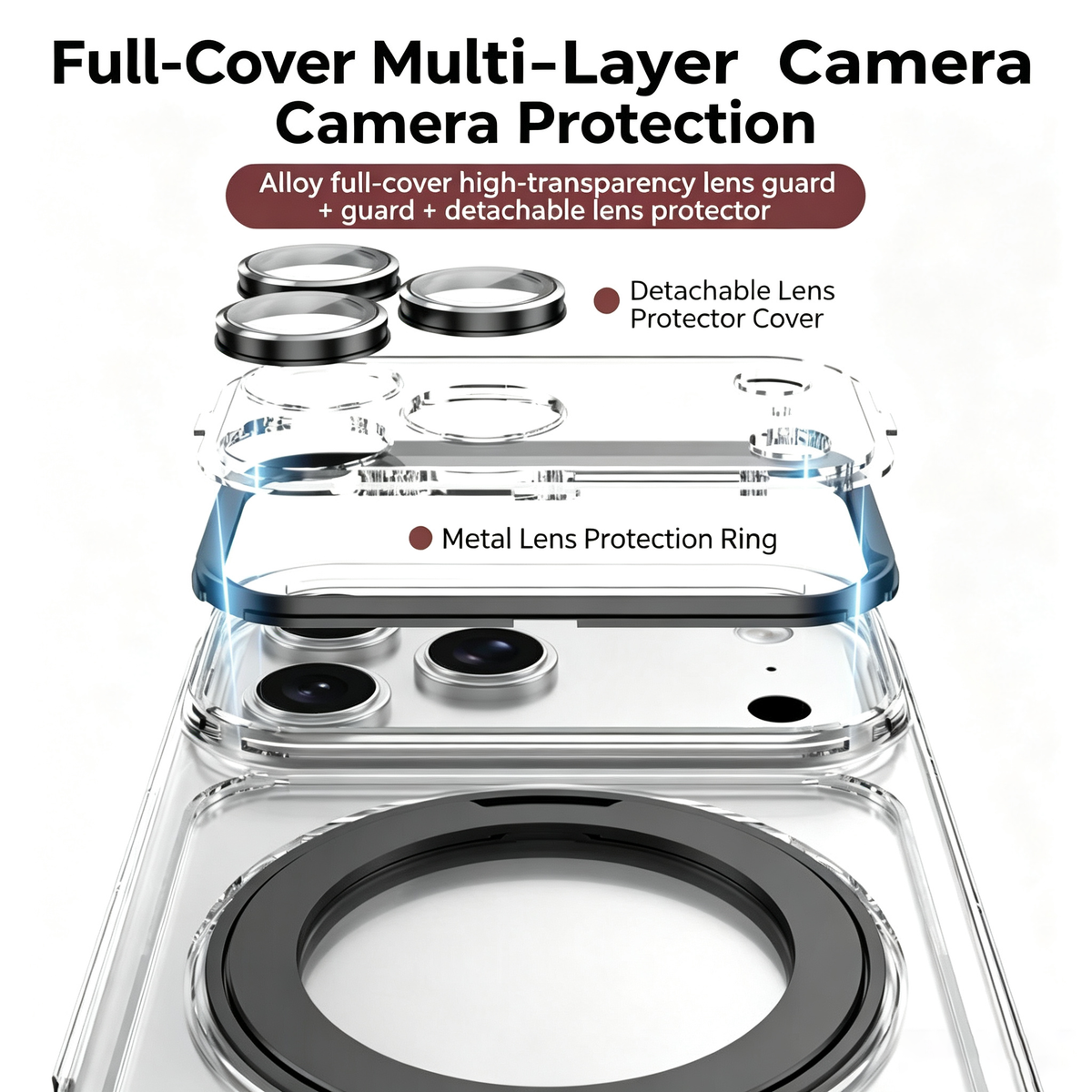 Transparent Magnetic Stand Case for iPhone Series with Lens Protection