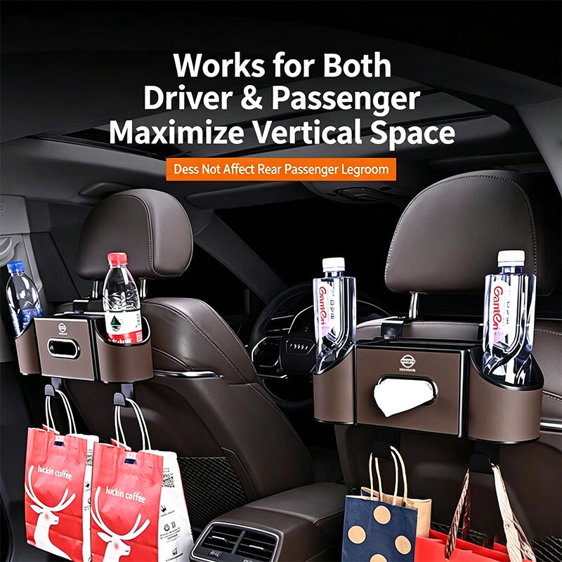 Car Multifunctional Storage box Tissue Holder Cup Holder with Bag Hooks for Car Back Seat