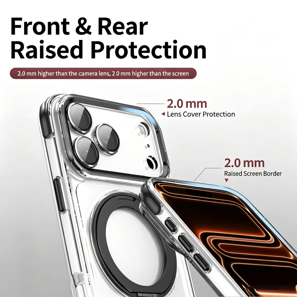 Transparent Magnetic Stand Case for iPhone Series with Lens Protection