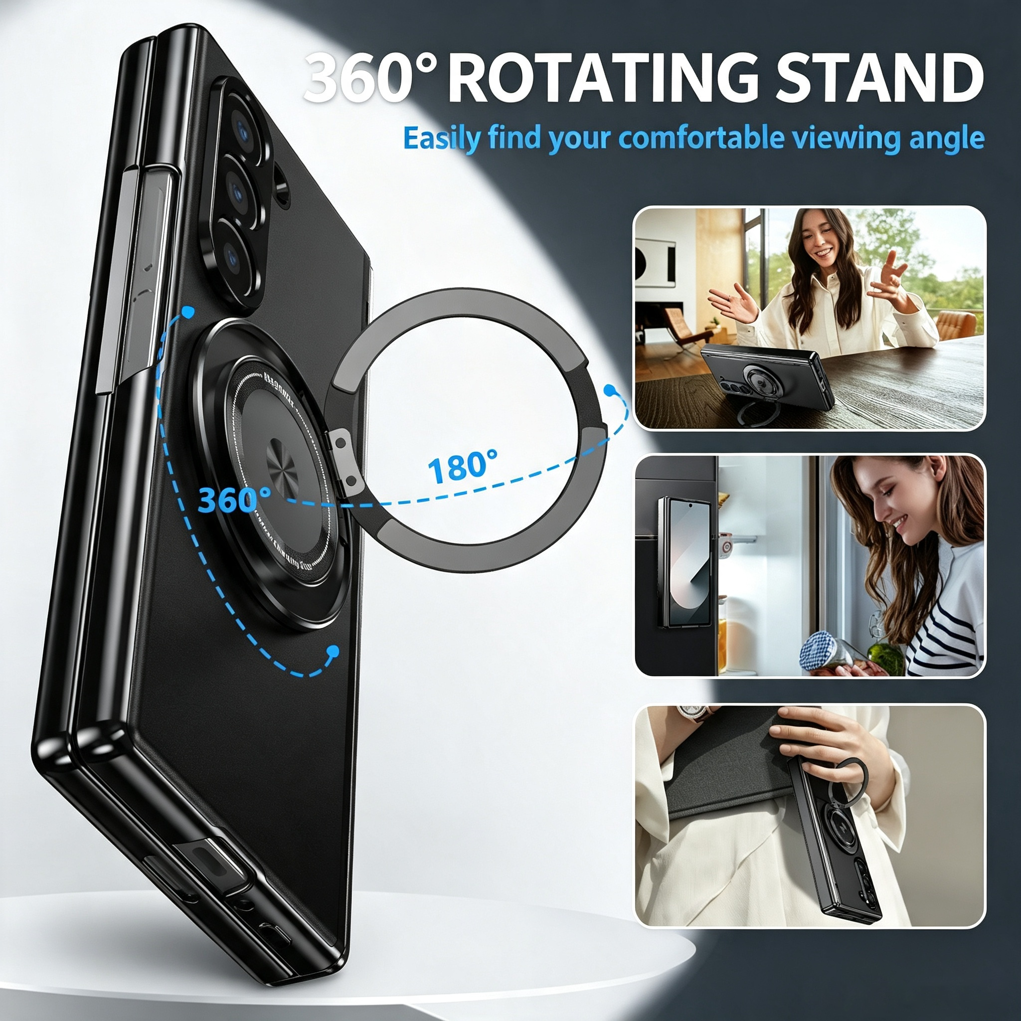For Samsung Z Fold Series Aluminum Alloy Foldable Phone Case With Ring Kickstand