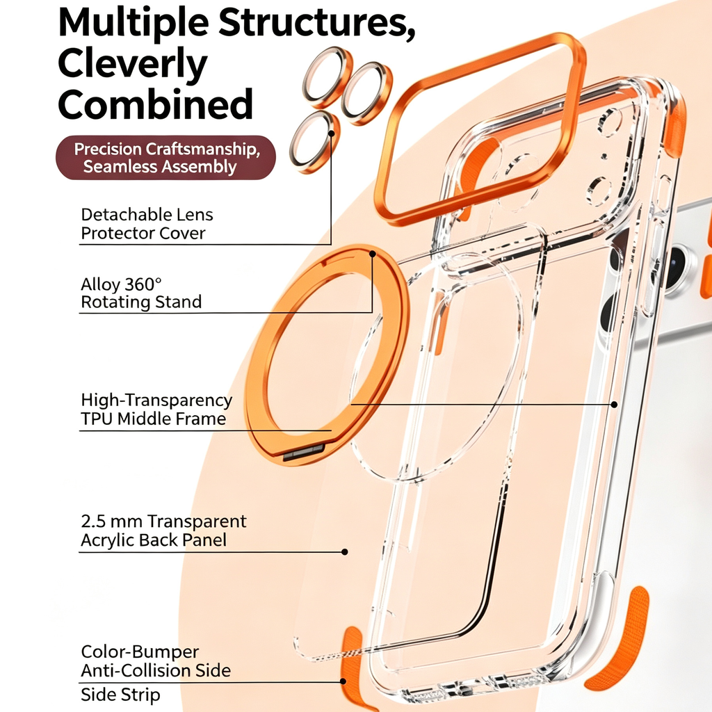 Transparent Magnetic Stand Case for iPhone Series with Lens Protection