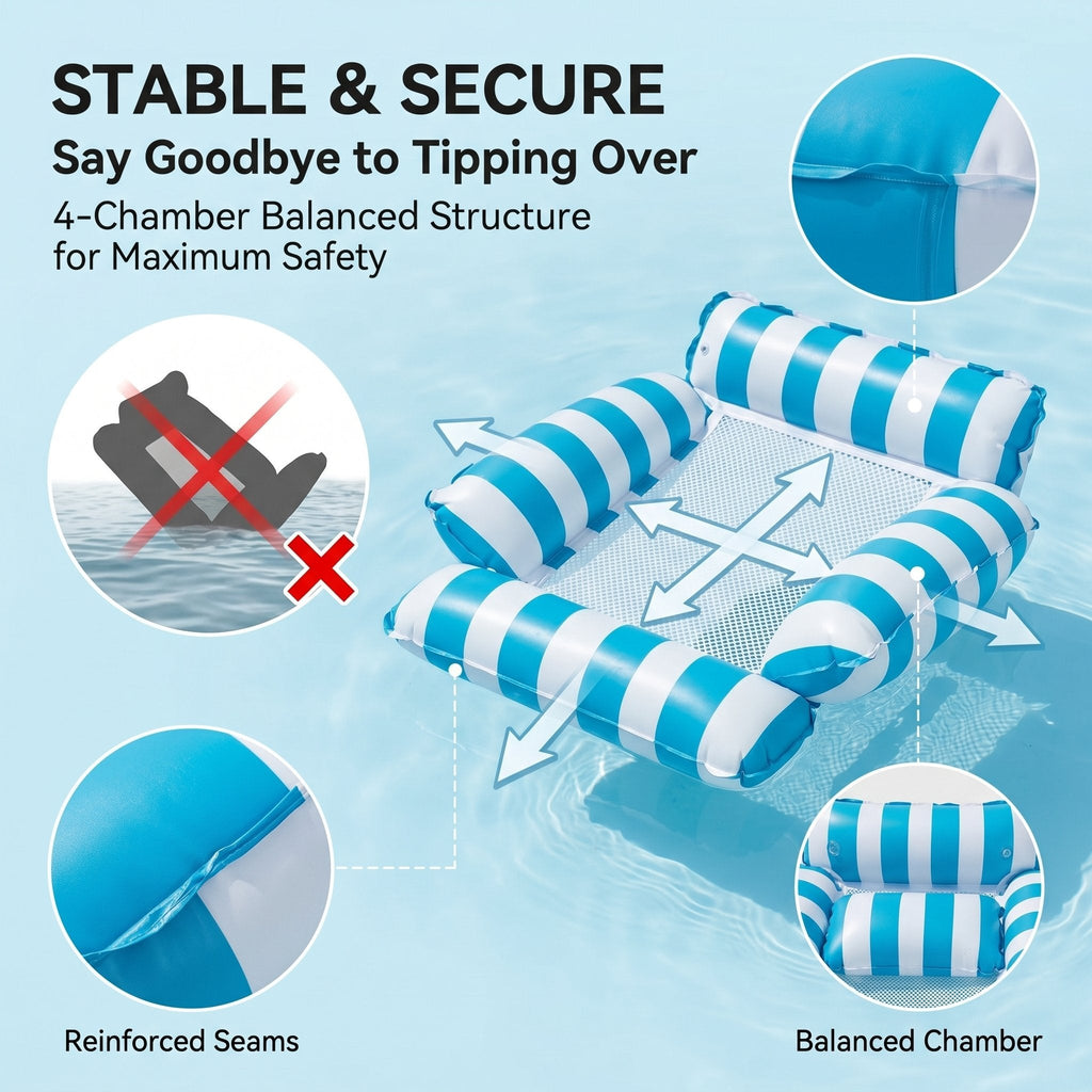 4-in-1 Inflatable Water Hammock – Pool Floating Lounge Chair & Swimming Bed
