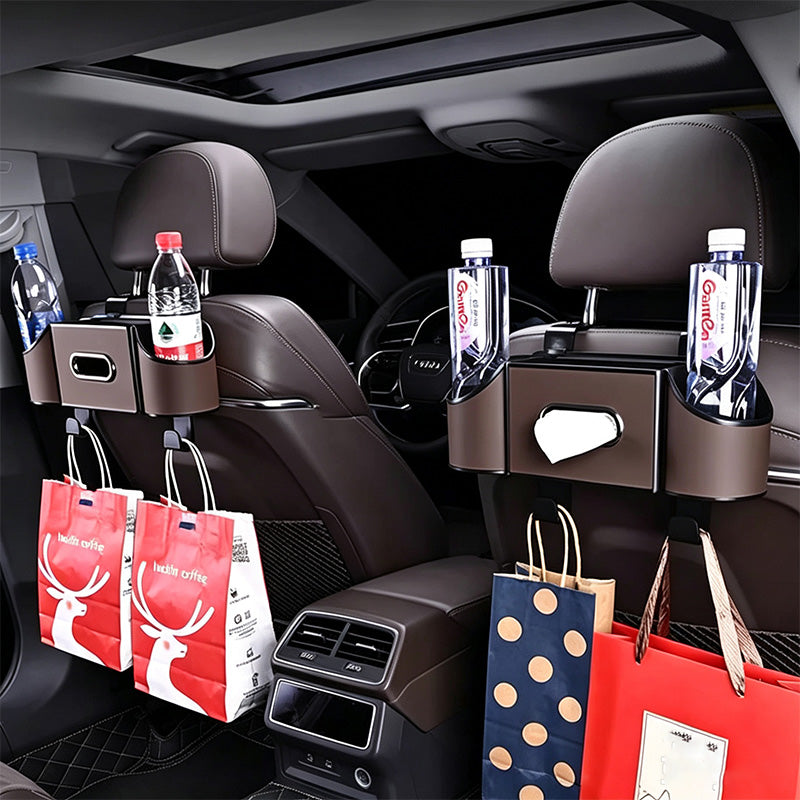 Car Multifunctional Storage box Tissue Holder Cup Holder with Bag Hooks for Car Back Seat