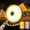 4‑in‑1 Retractable Camping String Lights, Rechargeable LED Tent Light with Remote Timer for Camping Garden
