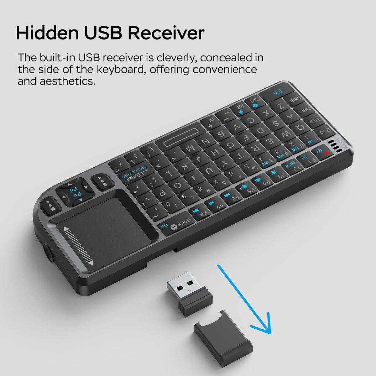 Mini Wireless Keyboard with Built-in Touchpad and Laser Pointer