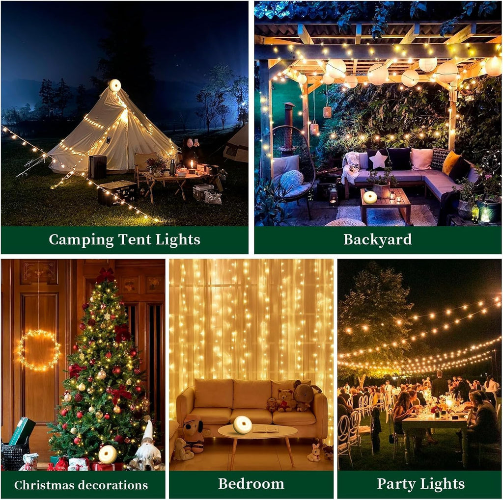 4‑in‑1 Retractable Camping String Lights, Rechargeable LED Tent Light with Remote Timer for Camping Garden