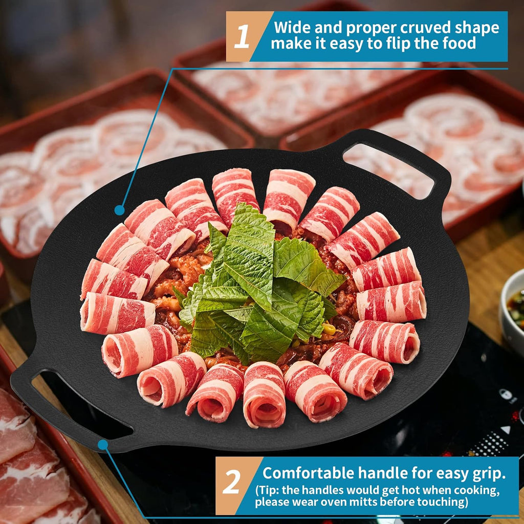 13" Round BBQ Griddle, Compatible for Induction, Gas Stove, Electric Cooktop
