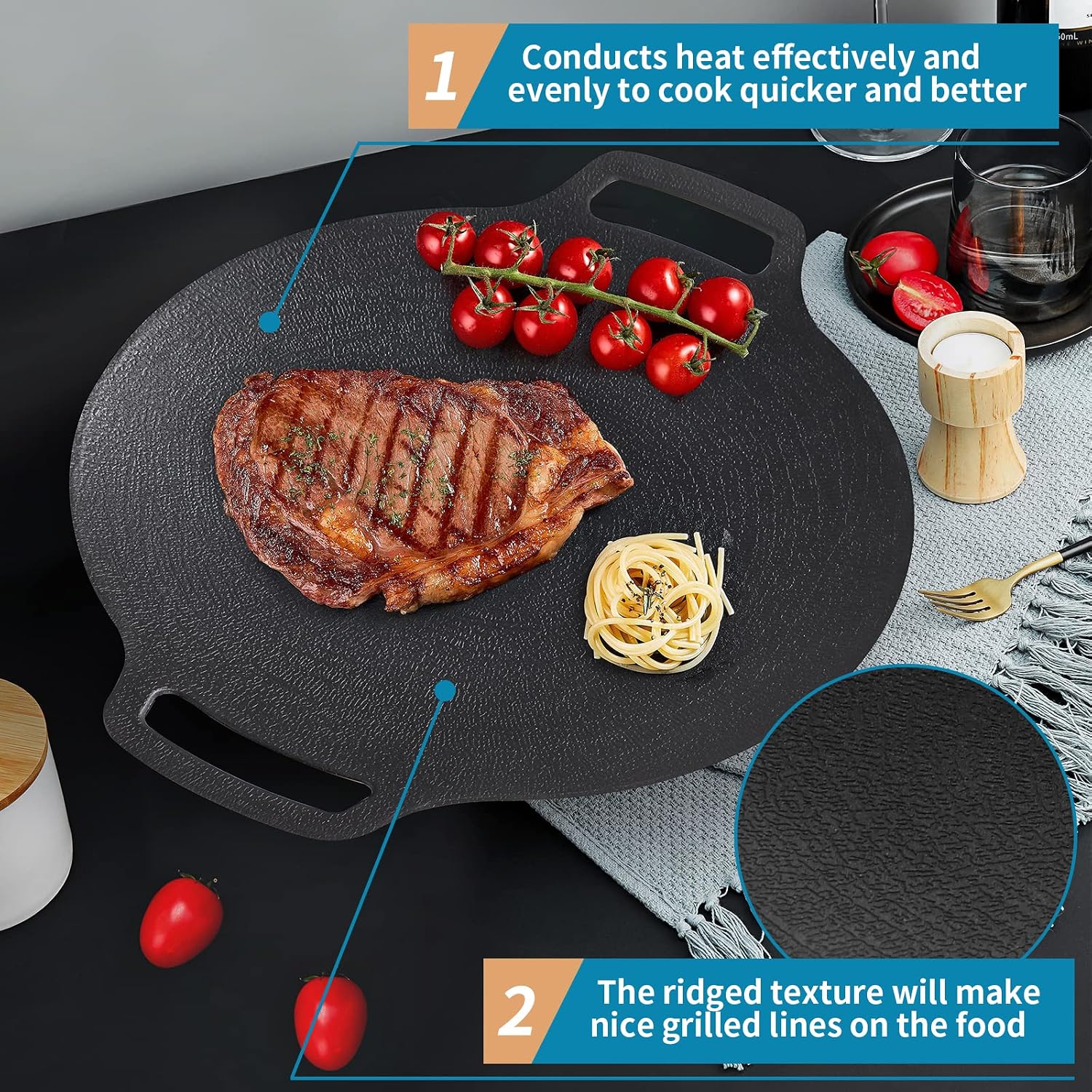 13" Round BBQ Griddle, Compatible for Induction, Gas Stove, Electric Cooktop