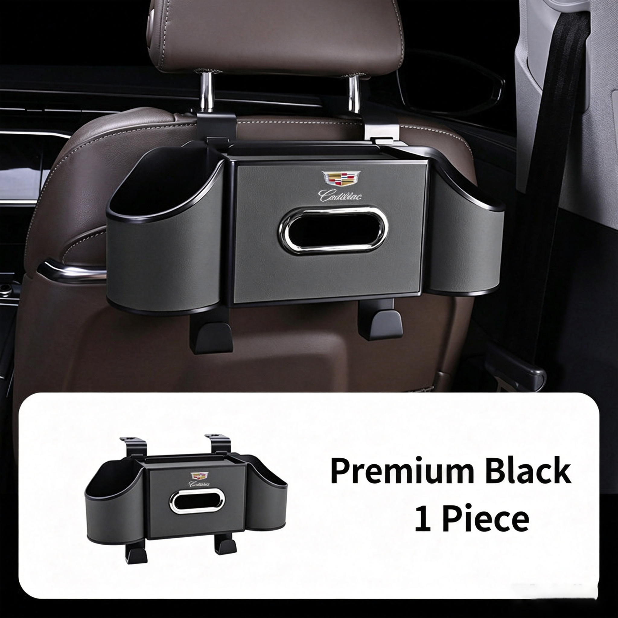 Car Multifunctional Storage box Tissue Holder Cup Holder with Bag Hooks for Car Back Seat