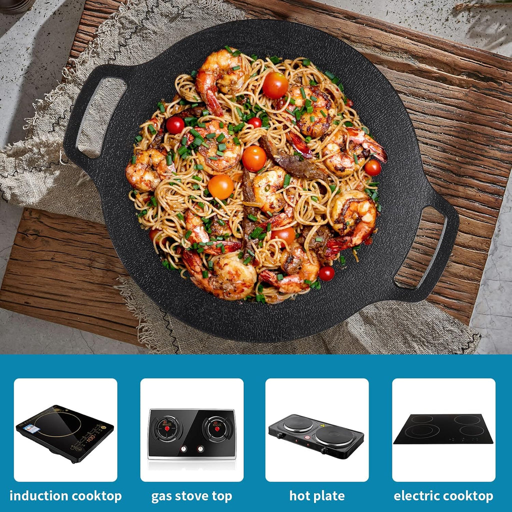 13" Round BBQ Griddle, Compatible for Induction, Gas Stove, Electric Cooktop