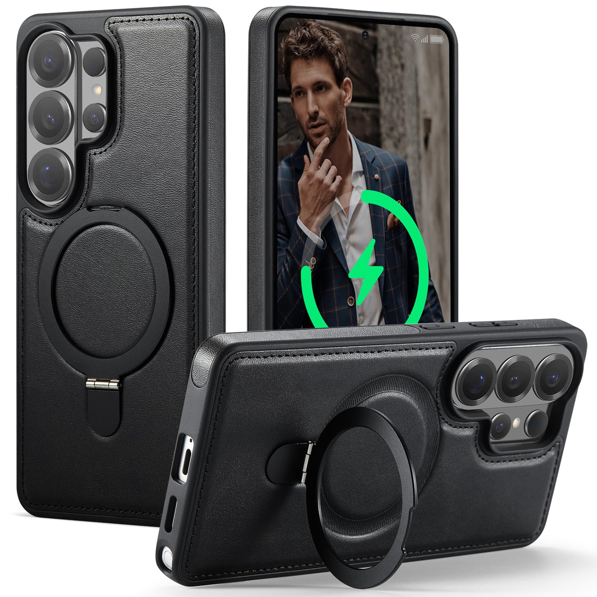 Magnetic Leather Kickstand Case for Samsung Galaxy