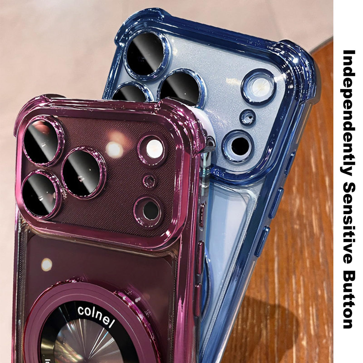Magnetic Clear iPhone Case with Built-in Kickstand, Anti-Yellow Electroplated Shockproof Phone Cover
