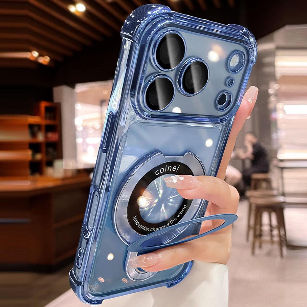 Magnetic Clear iPhone Case with Built-in Kickstand, Anti-Yellow Electroplated Shockproof Phone Cover