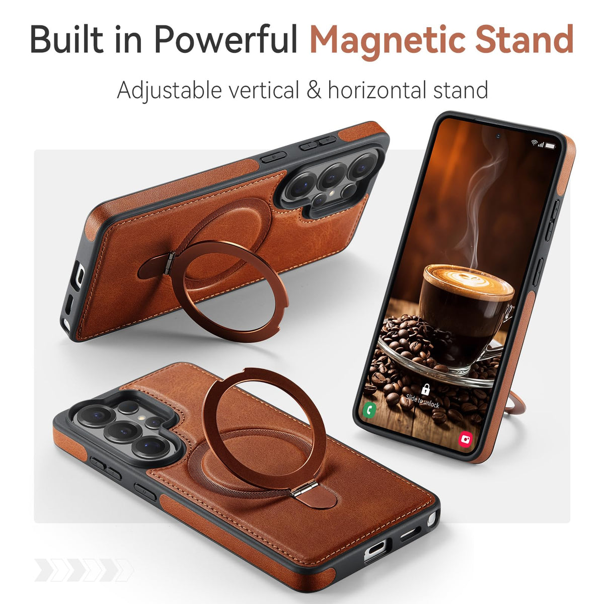 Magnetic Leather Kickstand Case for Samsung Galaxy