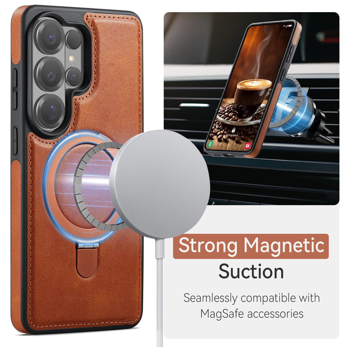 Magnetic Leather Kickstand Case for Samsung Galaxy