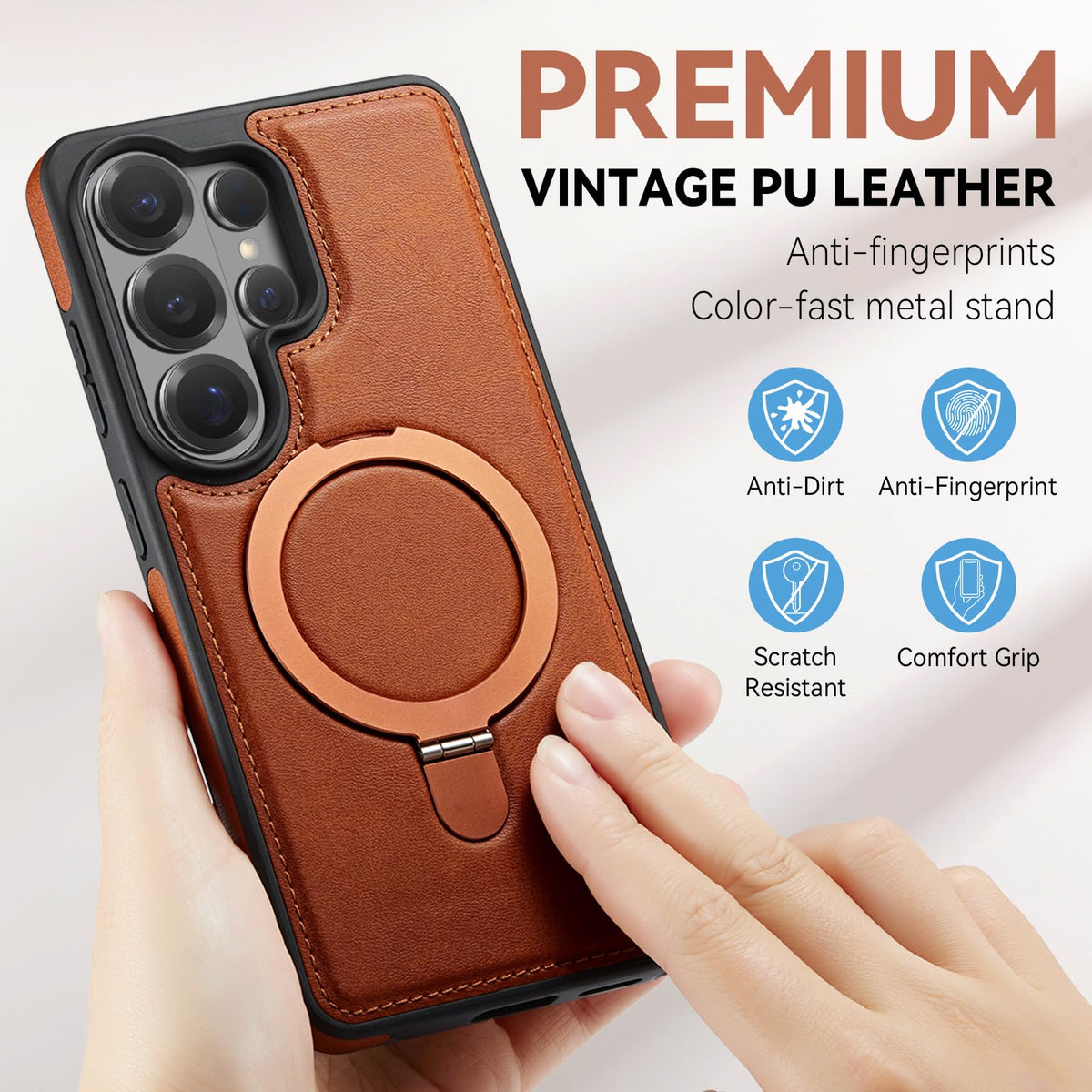 Magnetic Leather Kickstand Case for Samsung Galaxy