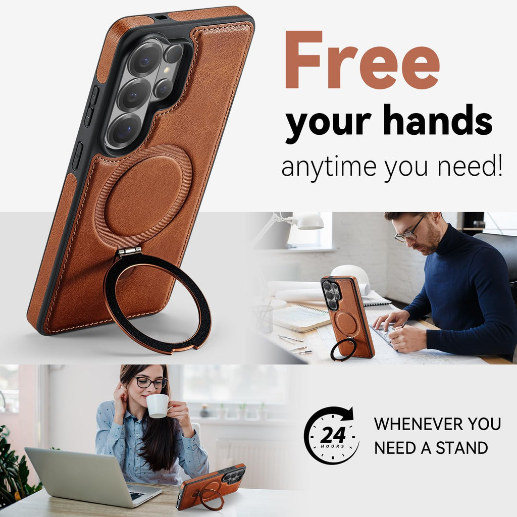 Magnetic Leather Kickstand Case for Samsung Galaxy