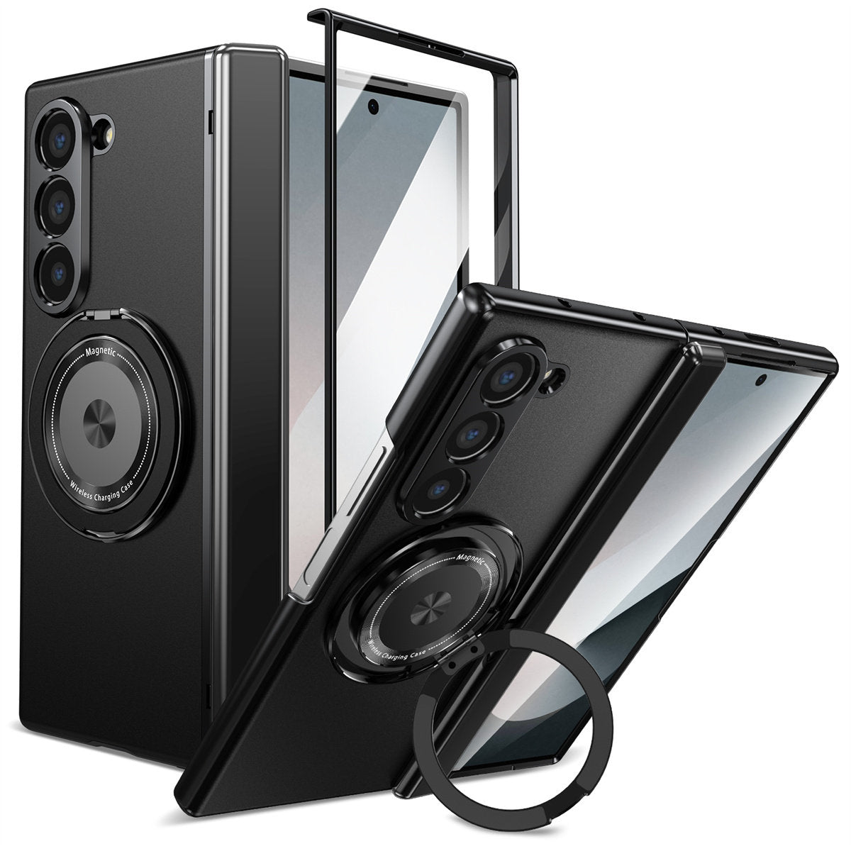 For Samsung Z Fold Series Aluminum Alloy Foldable Phone Case With Ring Kickstand