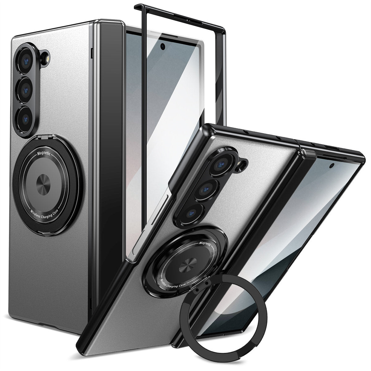 For Samsung Z Fold Series Aluminum Alloy Foldable Phone Case With Ring Kickstand