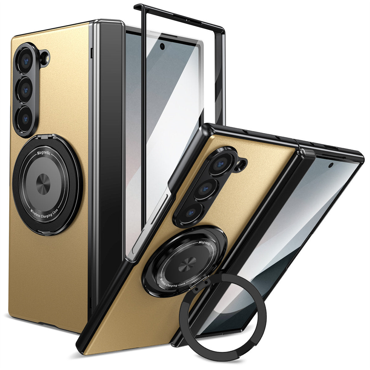 For Samsung Z Fold Series Aluminum Alloy Foldable Phone Case With Ring Kickstand